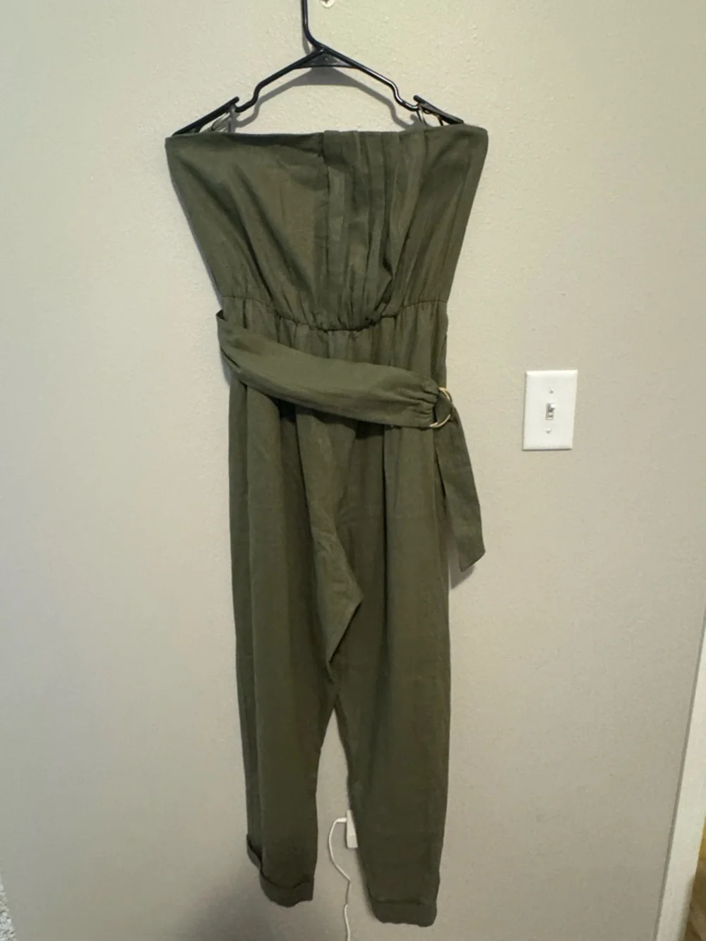 Zara Olive Green Strapless Belted Jumpsuit NWT Size Medium